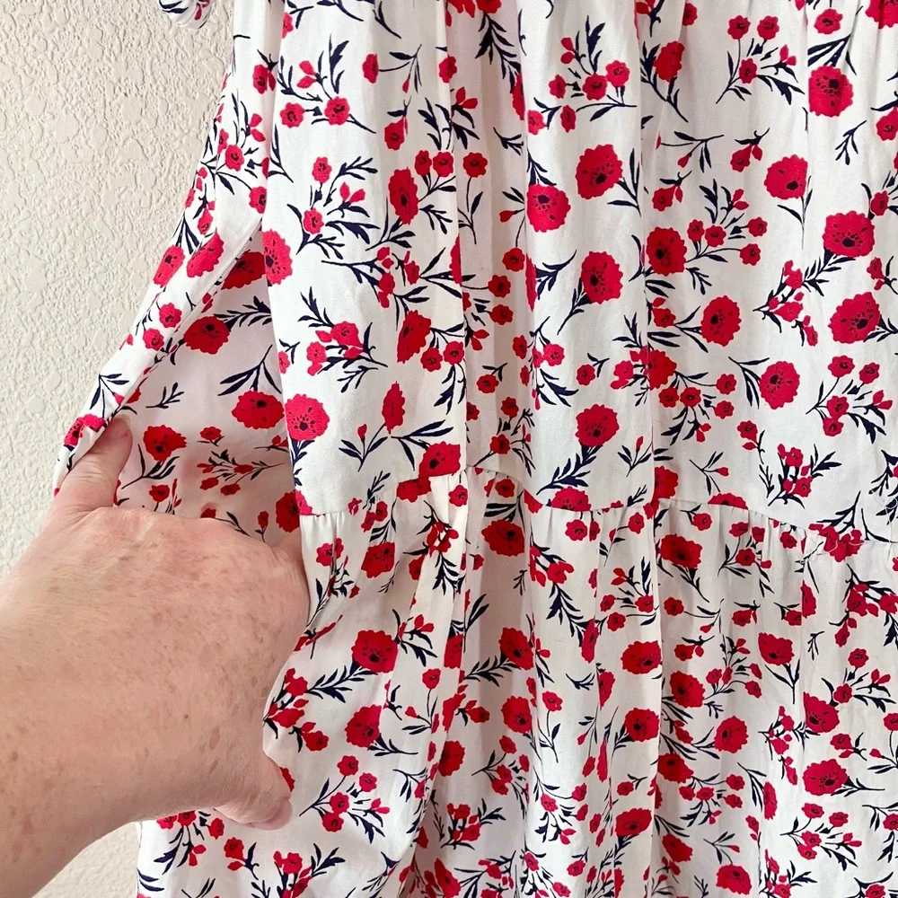 ELIZA J Boho Babydoll Dress 16W Poppy Floral Puff Sleeve Tiered Summer Vacation - Picture 9 of 13